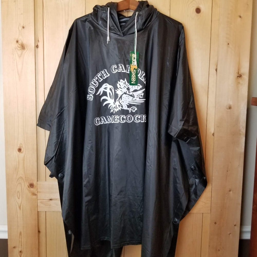 Aqua Sheen Black/White South Carolina Gamecocks Logo Vinyl Rain Poncho NWT